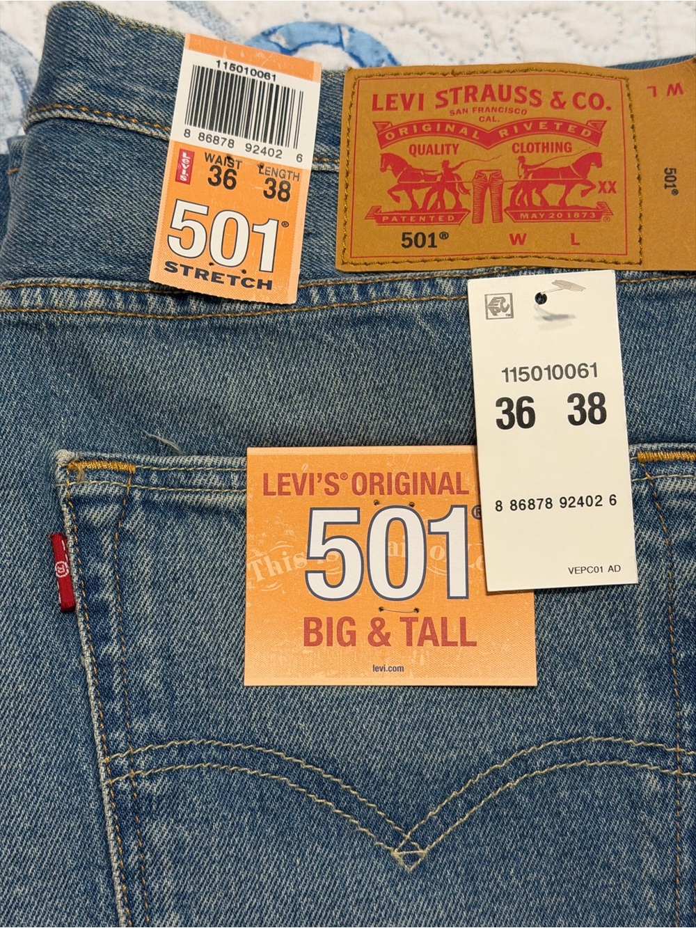 Levi's 501 Jeans - Big & Tall 36x38 - Picture 4 of 5